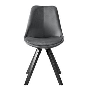 Gestoffeerde stoel ALEDAS 2-delige set - geweven stof/massief rubberboomhout - Velours Vilda: Donkergrijs - Zwart - Set van 4