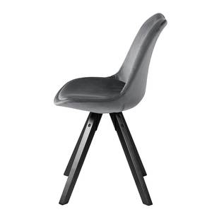 Gestoffeerde stoel ALEDAS 2-delige set - geweven stof/massief rubberboomhout - Velours Vilda: Donkergrijs - Zwart - Set van 4