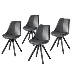 Sedia imbottita ALEDAS Velluto Vilda: grigio scuro - Nero - Set da 4