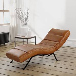 Ligfauteuil Kasson echt leer - Leer Arelia: Cognac - Zwart