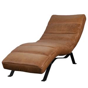 Ligfauteuil Kasson echt leer - Leer Arelia: Cognac - Zwart