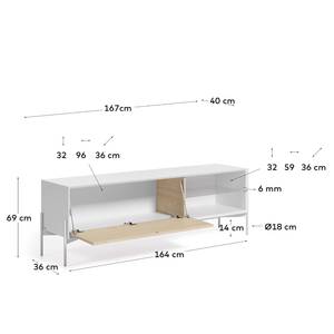 TV-Lowboard Maredale Esche teilmassiv - Weiß / Esche