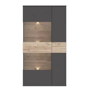 Vetrina e credenza Corey Illuminazione inclusa - Effetto rovere / Grigio - Anta in vetro a sinistra