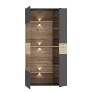 Vetrina e credenza Corey Illuminazione inclusa - Effetto rovere / Grigio - Anta in vetro a sinistra