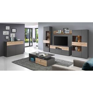 Vetrina e credenza Corey Illuminazione inclusa - Effetto rovere / Grigio - Anta in vetro a sinistra