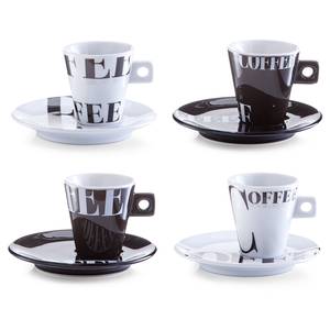 Set à expresso Coffee Style (8 éléments) Porcelaine - Noir / Blanc - Tasse : Ø  6 cm<br>Assiette : Ø  12 cm