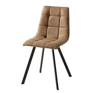 Gestoffeerde stoel Donnell microvezel/staal - zwart - Lichtbruin - Set van 4