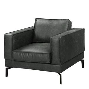 Fauteuil Hanks antieke leerlook - Microvezel Yaka: Zwart