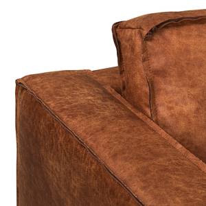 Canapé d’angle Hanks Aspect cuir vieilli - Microfibre Yaka: Cognac - Méridienne courte à droite (vue de face)