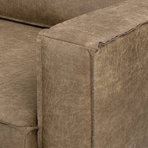 Canapé d’angle Hanks Aspect cuir vieilli - Microfibre Yaka: Noix de muscade - Méridienne courte à droite (vue de face)