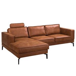 Ecksofa Hanks Antiklederlook - Microfaser Yaka: Cognac - Longchair davorstehend links