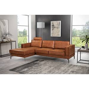 Ecksofa Hanks Antiklederlook - Microfaser Yaka: Cognac - Longchair davorstehend links