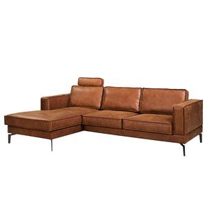 Ecksofa Hanks Antiklederlook - Microfaser Yaka: Cognac - Longchair davorstehend links