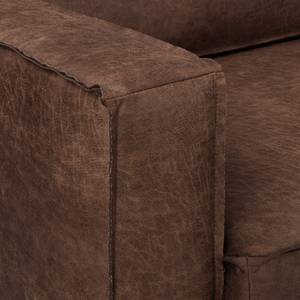 Canapé d’angle Hanks Aspect cuir vieilli - Microfibre Yaka: Marron - Méridienne courte à gauche (vue de face)