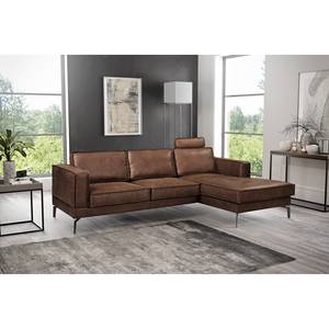 Ecksofa Hanks Antiklederlook - Microfaser Yaka: Braun - Longchair davorstehend rechts