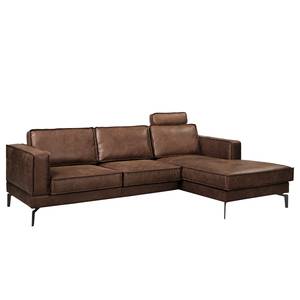 Ecksofa Hanks Antiklederlook - Microfaser Yaka: Braun - Longchair davorstehend rechts