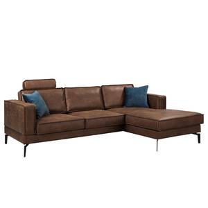 Ecksofa Hanks Antiklederlook - Microfaser Yaka: Braun - Longchair davorstehend rechts