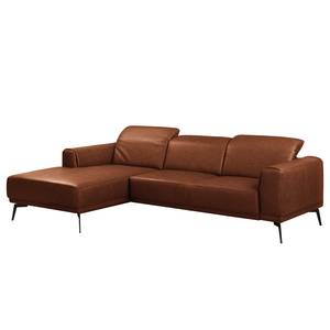 Ecksofa Kalies Echtleder - Echtleder Padme: Cognac - Longchair davorstehend links - Keine Funktion