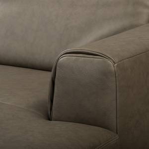 Canapé d’angle Kalies Cuir véritable - Cuir Padme: Marron gris - Méridienne courte à droite (vue de face) - Avec réglage de la profondeur d'assise