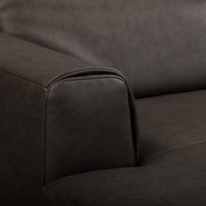 Canapé d’angle Kalies Cuir véritable - Cuir Padme: Noir - Méridienne courte à gauche (vue de face) - Avec réglage de la profondeur d'assise