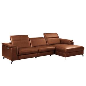 Divano angolare Lagor Vera pelle - Vera pelle Padme: cognac - Longchair preimpostata a destra - Funzione relax