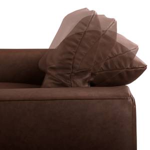Canapé d’angle Kalies Cuir véritable - Cuir Padme: Marron foncé - Méridienne courte à gauche (vue de face) - Avec réglage de la profondeur d'assise
