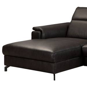 Canapé d’angle Lagor Cuir véritable - Cuir Padme: Noir - Méridienne courte à gauche (vue de face) - Fonction relaxation