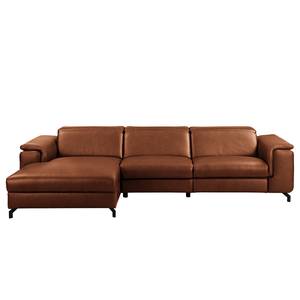 Ecksofa Lagor Echtleder - Echtleder Padme: Cognac - Longchair davorstehend links - Keine Funktion