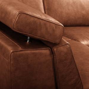 Canapé d’angle Magas Cuir véritable - Cuir Padme: Cognac - Méridienne longue à gauche (vue de face) - Fonction relaxation