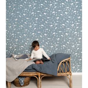 Behang Blue Ocean vlies - blauw/wit