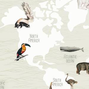 Poster World Map Animals textiel - meerdere kleuren