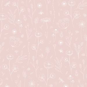 Behang Pink Wild Flowers vlies - roze/wit