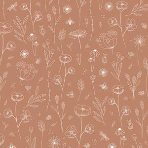 Papier peint Rust Wild Flowers Intissé - Marron / Blanc