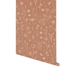 Papier peint Rust Wild Flowers Intissé - Marron / Blanc