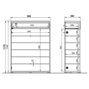 Garderobeset Fluur II (4-delig) Grijs - Plaatmateriaal - 311 x 200 x 40 cm