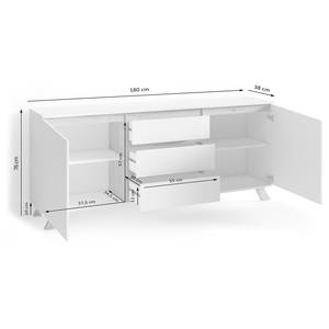 Buffet Rautha Blanc mat / Imitation chêne - Largeur : 180 cm