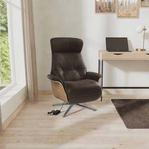 Fauteuil relax Anderson III Cuir véritable Neka : Marron foncé - Chrome brillant - Chêne