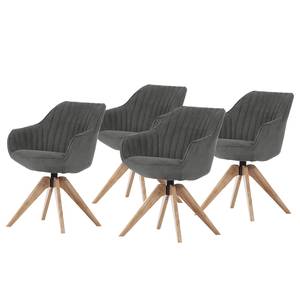 Chaise à accoudoirs Ermelo rotatif - Tissu / Chêne massif - Gris foncé - Lot de 4