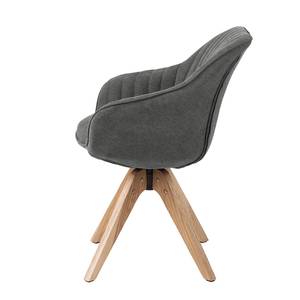 Chaise à accoudoirs Ermelo rotatif - Tissu / Chêne massif - Gris foncé - Lot de 4