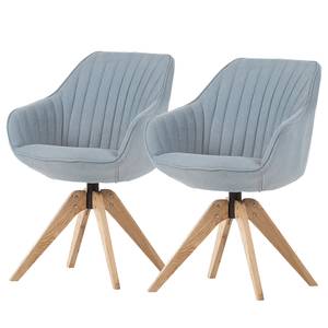 Chaise à accoudoirs Ermelo rotatif - Tissu / Chêne massif - Bleu clair - Lot de 2