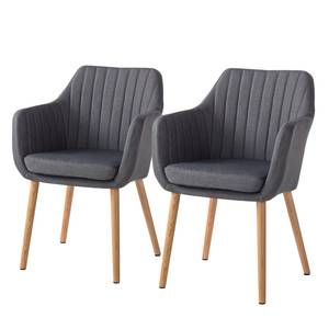 Chaise à accoudoirs Leedy I Tissu Zea: Gris foncé - Lot de 2