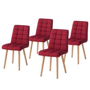 Gestoffeerde stoel Doskie I (2-delige set) - geweven stof/massief eikenhout - Geweven stof Zea: Kersenrood - 4-delige set