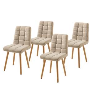 Gestoffeerde stoel Doskie II linnen/massief eikenhout - Beige - 4-delige set