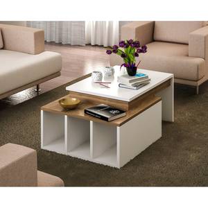 Table basse Garala Blanc / Imitation noyer clair