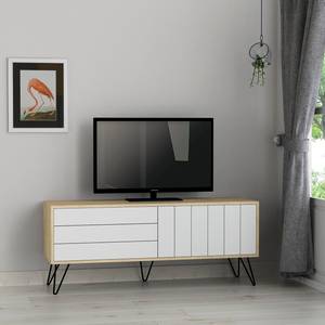 Meuble TV Eslo Métal - Imitation chêne / Blanc