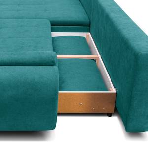 Ecksofa Borga Flachgewebe - Microfaser Sole: Jeansblau - Longchair davorstehend links