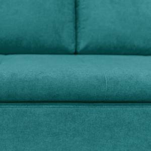 Canapé d’angle Bright Tissage à plat - Microfibre : Bleu jean - Méridienne courte à droite (vue de face)