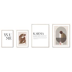 Set afbeeldingen Karma (4-delig) Print in houten frame - bruin