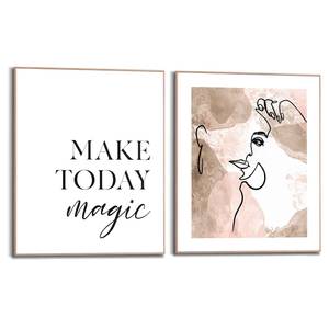 Wandbilder Set Magische Vrouw (2-delig) Print in houten frame - beige