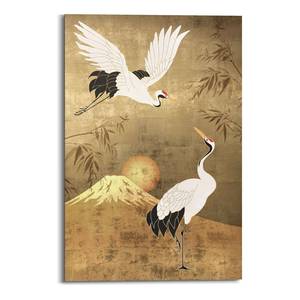 Wandbild Kraniche Tsuru Print auf Holz - Gold